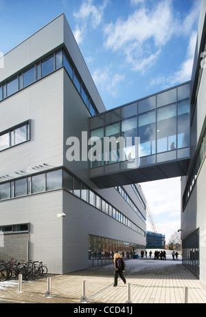 SUFFOLK NUOVO COLLEGIO, SHEPPERD ROBSON, IPSWICH, SUFFOLK, Regno Unito, 2009. Esterno il colpo di passerella adiacenti di due edifici Foto Stock