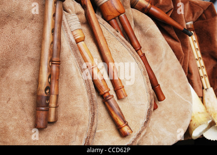 uno strumento musicale tradizionale, in particolare un set di cornamuse Foto Stock