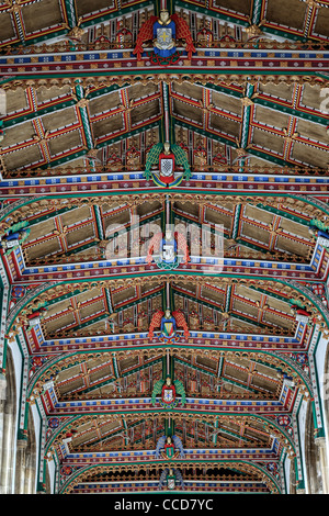 Bellissimo soffitto colorato in St Cuthbert's chiesa parrocchiale, Pozzi Foto Stock