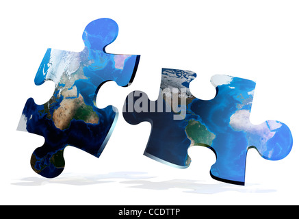 Mappa globale puzzle comunication su sfondo bianco Foto Stock