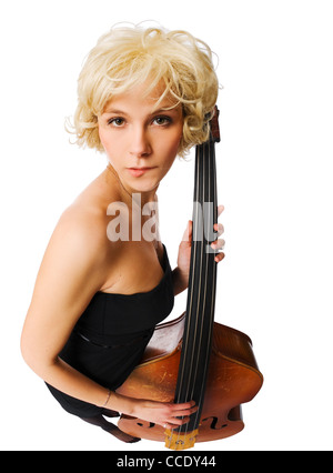 Ragazza con violoncello isolato su bianco Foto Stock