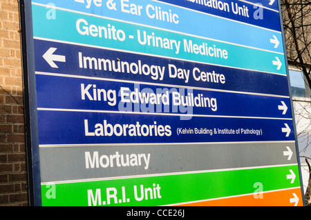 Segni in un ospedale Foto Stock