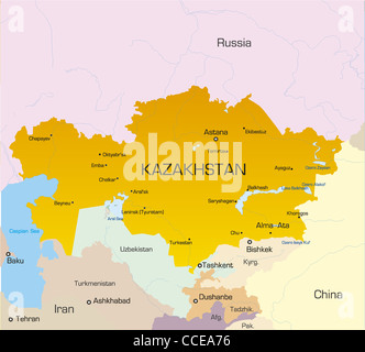 Illustrazione Vettoriale del Kazakistan mappa Foto Stock