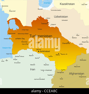 Vettore mappa a colori del Turkmenistan paese Foto Stock