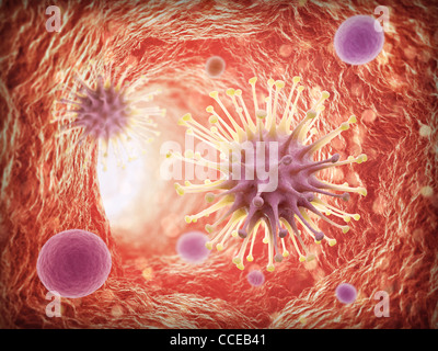 Virus all'interno di un vaso sanguigno - 3d healthcare concetto illustrazione Foto Stock