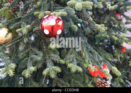 Weihnachtsbaum,pigna,pigna,Tannenzapfen,Kiefernzapfen,rote Schleife,nastro rosso,tannenbaum,Weihnachten,Dekoration,grün Foto Stock