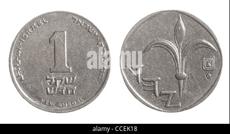Israele sheqel coin isolate su sfondo bianco Foto Stock