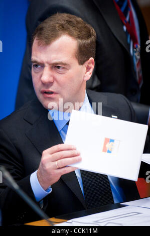 7 dicembre, 2010 - Bruxelles, BXL, Belgio - Presidente della Russia Dmitry Medvedev prima del vertice UE-Russia che si terrà a livello europeo la sede del Consiglio a Bruxelles, in Belgio il 2010-12-07 da Wiktor Dabkowski (credito Immagine: © Wiktor Dabkowski/ZUMAPRESS.com) Foto Stock