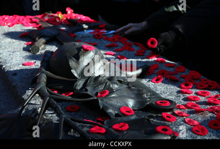 Nov 11, 2010 - Ottawa, Ontario, Canada - Persone papaveri laici verso il basso la tomba del Soldato sconosciuto durante la cerimonia nazionale di ricordo presso il National War Memorial a Ottawa. (Credito Immagine: © Kamal Sellehuddin/ZUMApress.com) Foto Stock