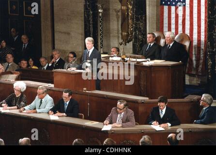 Febbraio 7, 2011 - Washington, Distretto di Columbia, Stati Uniti - (FILE) un file immagine datata 17 settembre 1978, ci mostra il presidente Jimmy Carter indirizzamento di una sessione congiunta del Congresso al Campidoglio di Washington, DC, Stati Uniti d'America. (Credito Immagine: © Carter Archives/ZUMAPRESS.com) Foto Stock