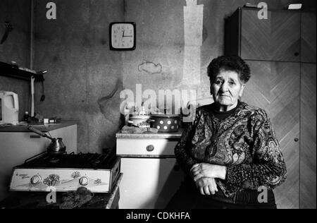 La gente vive nei contenitori dopo 23 anni. Asia, Armenia, Gyumri, 06.03.2011: Gyumri (ex Leninakan) ha sofferto a causa del terremoto del 7 dicembre 1988. L epicentro del terremoto è stato nella città di Spitak, uccidendo 25000 persone. In Gyumri più di 20.000 appartamenti e case private sono state rovinate e Foto Stock