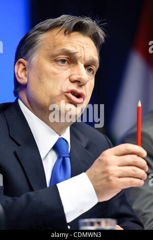 Apr. 14, 2011 - Bruxelles, BXL, Belgio - Ungheria il primo ministro Viktor Orban risolve una conferenza stampa presso il Consiglio europeo ha sede a Bruxelles in Belgio su 2011-04-14 da Wiktor Dabkowski (credito Immagine: © Wiktor Dabkowski/ZUMAPRESS.com) Foto Stock