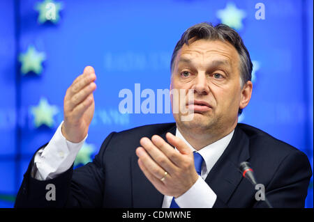 Apr. 14, 2011 - Bruxelles, BXL, Belgio - Ungheria il primo ministro Viktor Orban risolve una conferenza stampa presso il Consiglio europeo ha sede a Bruxelles in Belgio su 2011-04-14 da Wiktor Dabkowski (credito Immagine: © Wiktor Dabkowski/ZUMAPRESS.com) Foto Stock