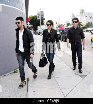 Joe Jonas e Nick Jonas hanno il pranzo con un amico in West Hollywood e Los Angeles, California - 07.01.11 Foto Stock