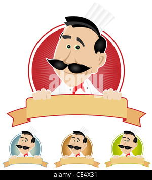 Illustrazione di un cartoon chef di cucina azienda banner Foto Stock