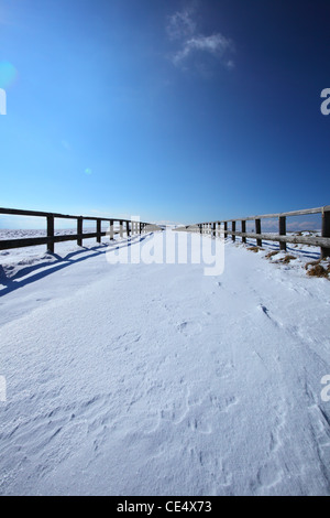 Strada innevata in altopiano utsukushigahara, nagano Giappone Foto Stock