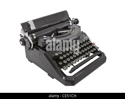 Vecchia macchina da scrivere isolata su sfondo bianco. Macchina da scrivere  retro vintage e un foglio di carta bianco inserito. Scrittore di tipo nero  vista dall'alto Foto stock - Alamy