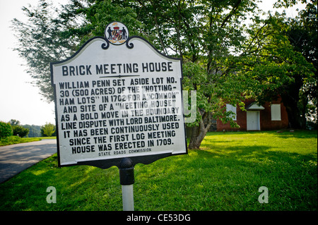 Mason Dixon line segnaletica di mattone Meeting House, Cecil County Foto Stock