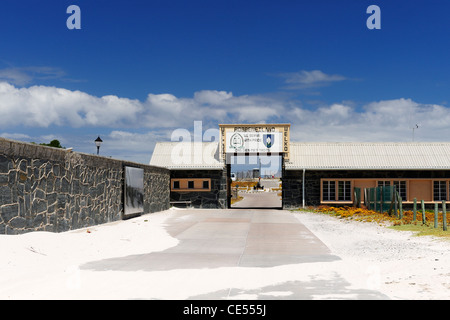 Cancello di ingresso per Robben Island al largo della costa di Cape Town, Western Cape, Sud Africa Foto Stock