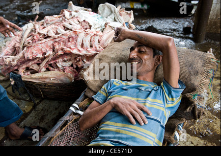 Le scene al mercato della carne , Crawford Mkt , Mumbai sud Foto Stock