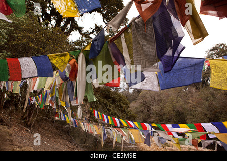 India, Arunachal Pradesh, Tawang, Thongmen Gompa, colorati bandiere di preghiera Foto Stock