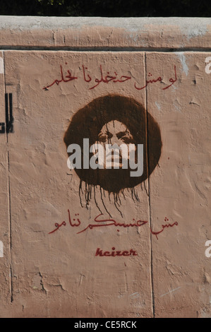 Arte di strada al Cairo, raffiguranti varie scene e le cause della rivoluzione egiziana di gennaio 2011. Foto Stock