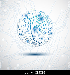 Sfera blu realizzato dalla scheda di circuiti stampati elettrici Foto Stock
