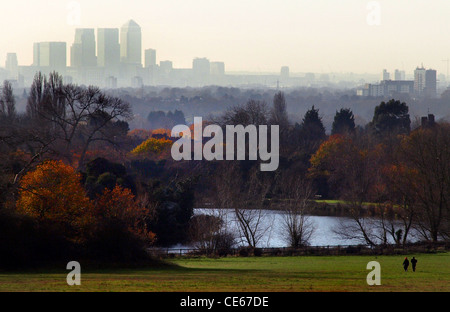 Lo skyline di Londra si vede dai sobborghi. Foto Stock