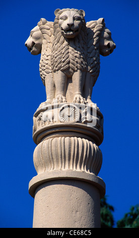 Pilastro del Leone pilastro di Ashoka emblema nazionale dell'India indiana Foto Stock