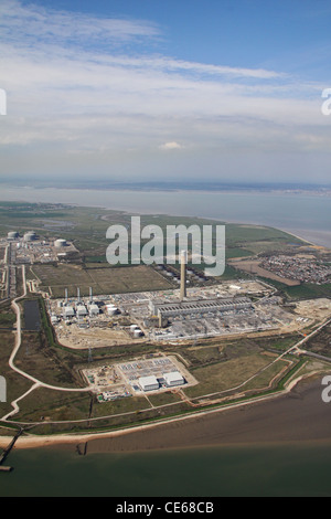 Vista aerea 2010 della centrale elettrica per cereali, Isola di Grain, Essex, ora demolita Foto Stock