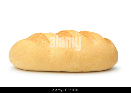 Pane focaccia lungo. Esso è isolato su sfondo bianco Foto Stock