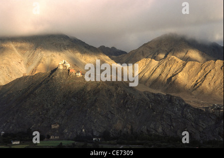 Monastero di Nammyal Tsemo ; veduta di Tsemo Gompa dallo stupa shanti ; leh ; ladakh ; Jammu e Kashmir ; india ; asia Foto Stock