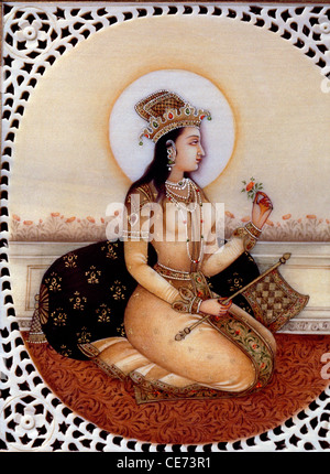 BDR 84440 : pittura in miniatura su avorio della principessa Mumtaz Mahal moglie dell'imperatore Mughal Shah Jahan Foto Stock