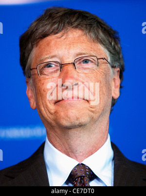 Bill Gates in occasione di una conferenza stampa annunciando Bill e Melinda Gates Foundation e FC Barcelona sforzo per aiutare a sradicare la poliomielite. Foto Stock