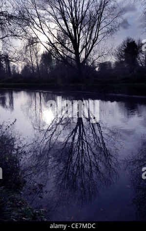 Il fiume ITCHEN scorre attraverso la città di Winchester, HAMPSHIRE Foto Stock