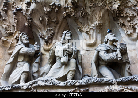 Muratura dettaglio sulla cattedrale di Gaudì, la Sagrada Familia - una delle più famose attrazioni turistiche di Barcellona, Spagna Foto Stock