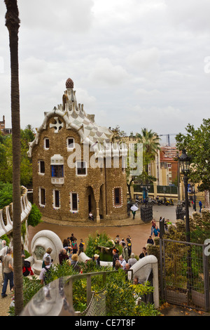 Parco Guell garden complesso in Barcelona, Spagna, disegnate da Gaudi, Barcellona più famoso architetto. Foto Stock