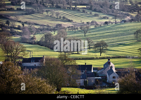 Cresta medievale e il solco iscrizioni in campi a Brassington, Derbyshire Foto Stock