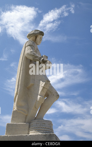 Martin Alonso Pinzon (1441-1493). Navigatore spagnolo e di explorer. Statua di A. Leon Ortega, 1977. Baiona. La Galizia. Spagna. Foto Stock