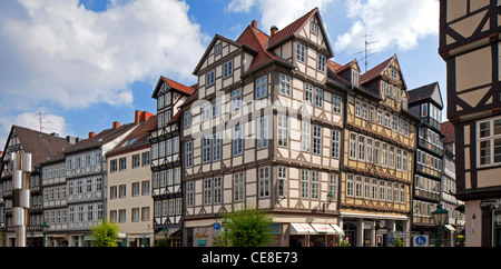 Kramerstraße con tipiche case a graticcio nel centro storico della città di Hannover, Bassa Sassonia, Germania Foto Stock