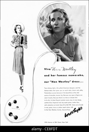 Originale pagina piena inserzione 1938 circa in American ladies fashion magazine pubblicità NAN WESTLEY abiti Foto Stock