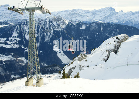 La funivia da Leysin al vertice della Berneuse, Alpi della Svizzera Foto Stock