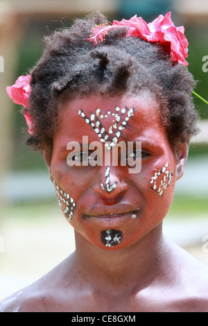 Donna nativo di un villaggio sul fiume Karawari in Papua Nuova Guinea Foto Stock