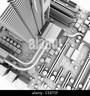 Scheda madre Computer illustrazione scheda a circuito stampato principale della scheda madre del calcolatore personale PC i componenti della scheda madre includono transistori Foto Stock