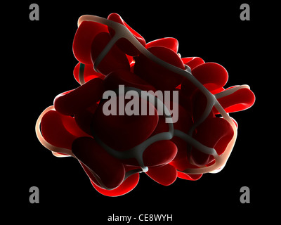 Di coagulo di sangue. Computer artwork di cellule di sangue rosso intrappolato in una proteina di fibrina mesh. Foto Stock