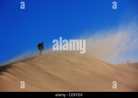 Tempesta del deserto e i due viaggiatori solitari. Foto Stock