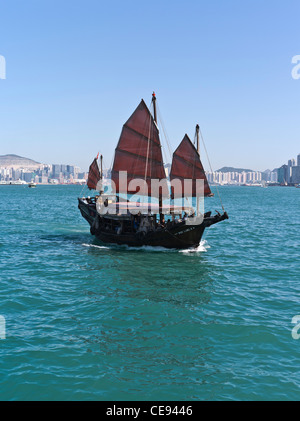 dh Duk Ling Junk VICTORIA HARBOUR HONG KONG Tourist roba di rifiuto della vela rossa attrazione cinese turismo barca a vela veliero vele barca Foto Stock