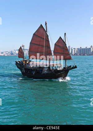 dh Duk Ling Junk HONG KONG HARBOUR HONG KONG Tourist roba di rifiuto della vela rossa cina porto barca vela tradizionale junkboat crociera cinese nave vele Foto Stock