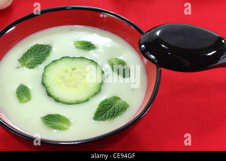 Asian ghiacciato zuppa di cetriolo con aglio, yogurt e menta fresca Foto Stock