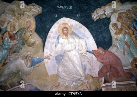 Risurrezione di Cristo, Fresco bizantino, Chiesa del Santo Salvatore a Chora, Moschea Kariye o Kariye Cami, Istanbul, Turchia Foto Stock